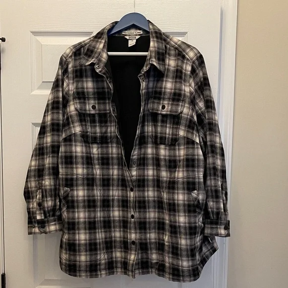 Duluth Trading Co Black and White Plaid Fleece Lined Utility Jacket - Picture 1 of 10